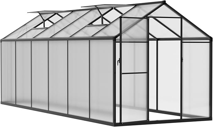 VEIKOU 6’x12’ Greenhouse for Outdoors, Upgraded Rivet Structure with 2 Vents, Lockable Door, 4mm Twin-Wall Polycarbonate, Aluminum Heavy Duty Greenhouse for Winters, Gray