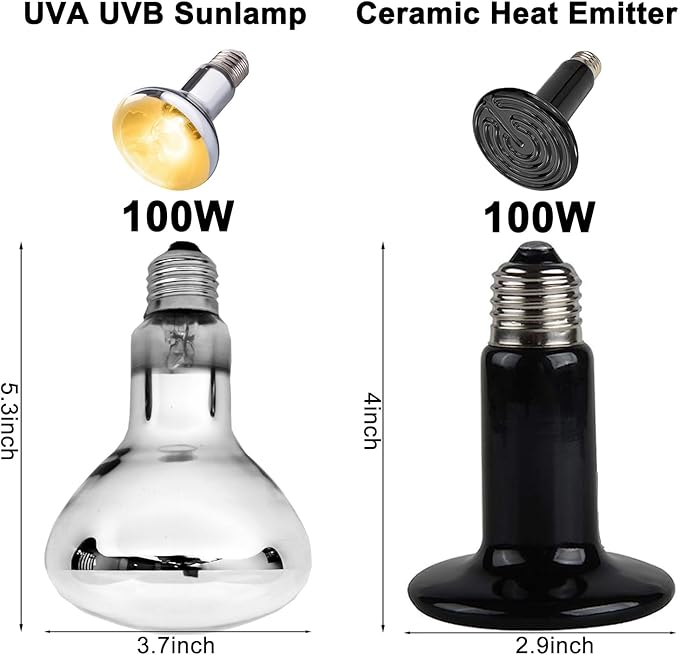 15 inch Dual Reptile Light Fixture, Max 150W Dual Reptile Heat Lamp Fixture with 100W UVA UVB Sun Light & Ceramic Heat Emitter,Double Dome Lamp for Terrarium and Tortoise Habitat