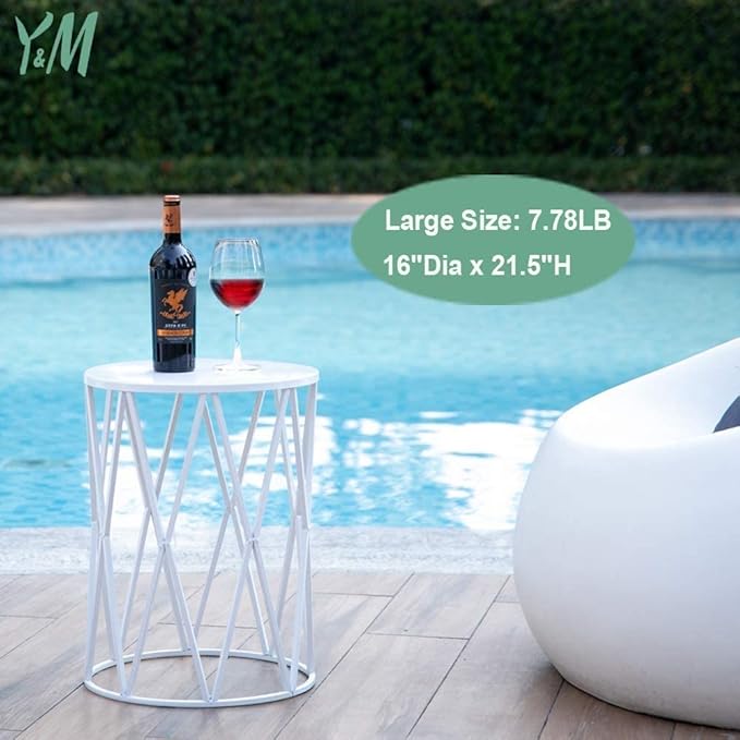 Y&M Set of 3 Metal Round Coffee Table, Side Table End Table for Indoor Outdoor Multifunctional Use, Heavy Duty Metal Plant Stand Garden Stool- White
