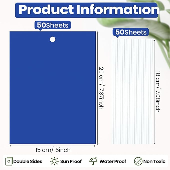 Qualirey 50 Pcs 6 x 8 Inch Sticky Traps for Plant Double Sided Sticky Trap for Gnats with Twist Ties Fly Traps for Fruit Insect Fungus Bugs Indoor Outdoor (Blue)