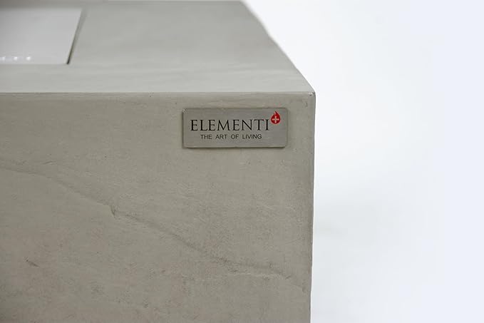 Elementi+ | Capertee Gas Fire Pit Cast Concrete 40" Square Fire Table, Outdoor Fire Pit Electronic Ignition | Canvas Cover, Fire Glass and Burner Lid Included | Light Gray | Natural Gas