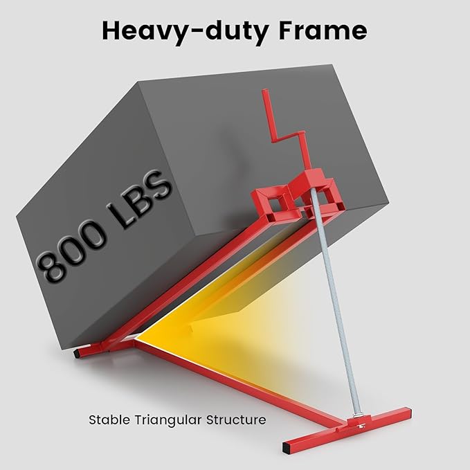 Goplus Lawn Mower Lift, 880LBS Folding Riding Mower Lift Jack with Adjustable Height, Manual Handle, Rotating Sleeve, Heavy Duty Lawn Tractor Lift, Zero Turn Mower Lift for Garden Farm, No Assembly