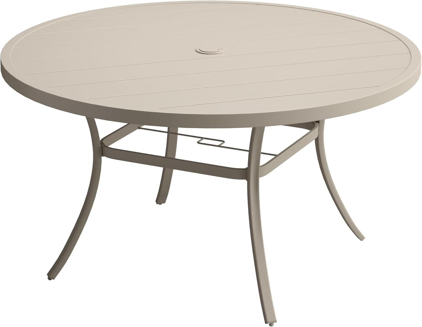VICLLAX 60" Outdoor Round Patio Table for Lawn Garden, All Weather Metal Round Patio Dining Table with Adjustable Umbrella Hole, Outdoor Table for 8-10 Person, Cream Color Tabletop