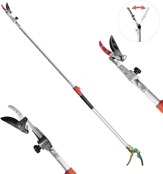 GARTOL Pruner for Garden, Cut Upto 1 Inch & Hold Telescopic Pole Pruner, Fruit Picker with Rotating Blade Head, Lightweight Aluminum Extendable Handle for Tree Branch Cutter, 6.23-10.5 FT, Silver