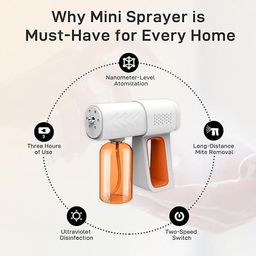 Disinfectant Sprayer Professional Disinfectant Fogger Machine, 380ml Wireless Nano Sprayer Gun Handheld Sanitizer Fogger, Blue Light Foggers for Touchless Sanitization (Orange)