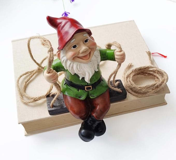 Funny Garden Gnomes Statue Hanging Dwarf Figurines Ornament Sculpture Swing Gnome for Outdoor Pation Yard Lawn Porch Home Christmas Tree Decor Halloween New Year