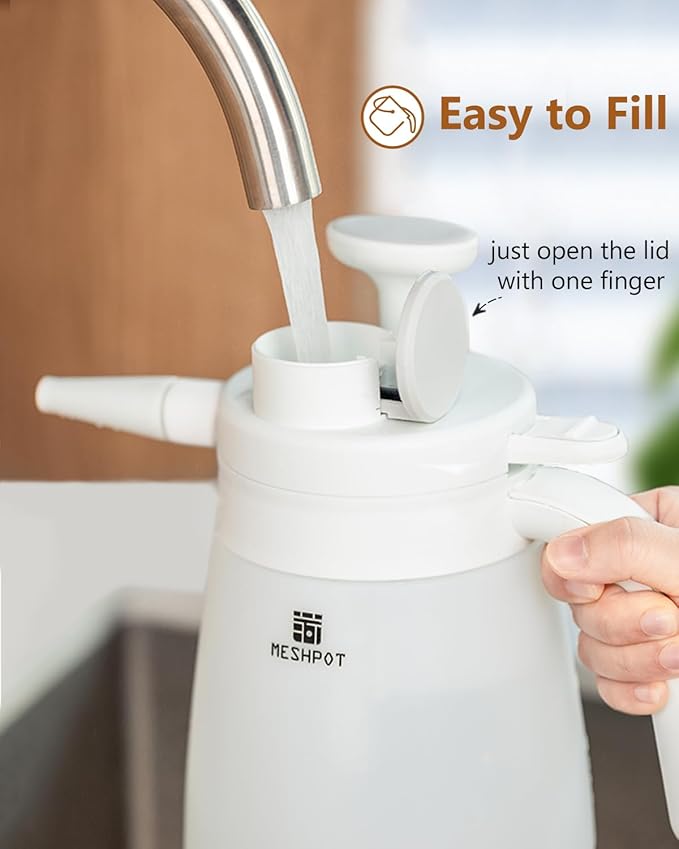 0.4 Gallon Garden Pump Sprayer, Easy to Fill with One Finger, 50 oz Small Water Sprayer Provide 3 Spraying Patterns, Handheld Weed Sprayer with Pressure Release Valve (1.5L White)
