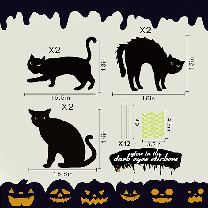 Upgraded 6 Pack Black Cat Halloween Yard Signs Outdoor with Glow in Dark Eyes，Scary Silhouette Halloween Decorations Outdoor for Pathway Graveyard Yard Garden Lawn Patio Party Supplies
