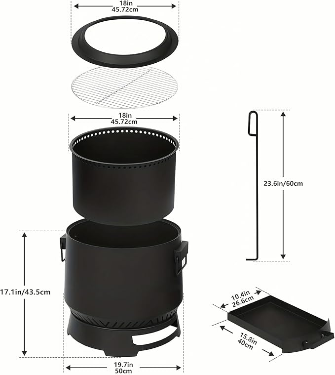 BOINN 20-Inch Outdoor Smokeless Wood Burning Fire Pit: Low-Smoke Bonfire Experience with Grill, Fire Poker & Large Capacity for Backyard, Patio, Picnics & BBQs Update