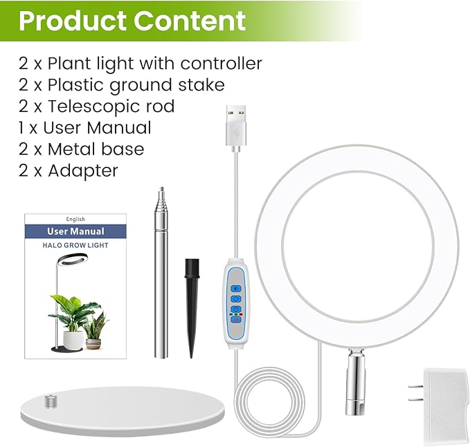 Grow Lights for Indoor Plants, 80 LEDs Full Spectrum Plant Lights for Indoor Growing with 2 Mounting Options, 6/12/16H Timer, 3 Spectrum Modes, 9.8"-37" Height Adjustable Grow Lamp, 2 Pack