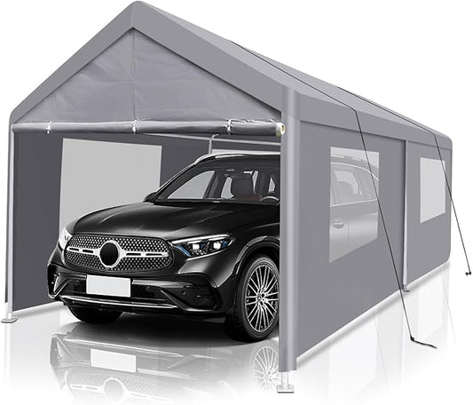 10x20 ft Heavy Duty Carport Canopy with Transparent Windows,Removable Doors Portable Garage with Metal Frame, Car Canopy with Waterproof & UV-Resistant for Car, Truck, Boat