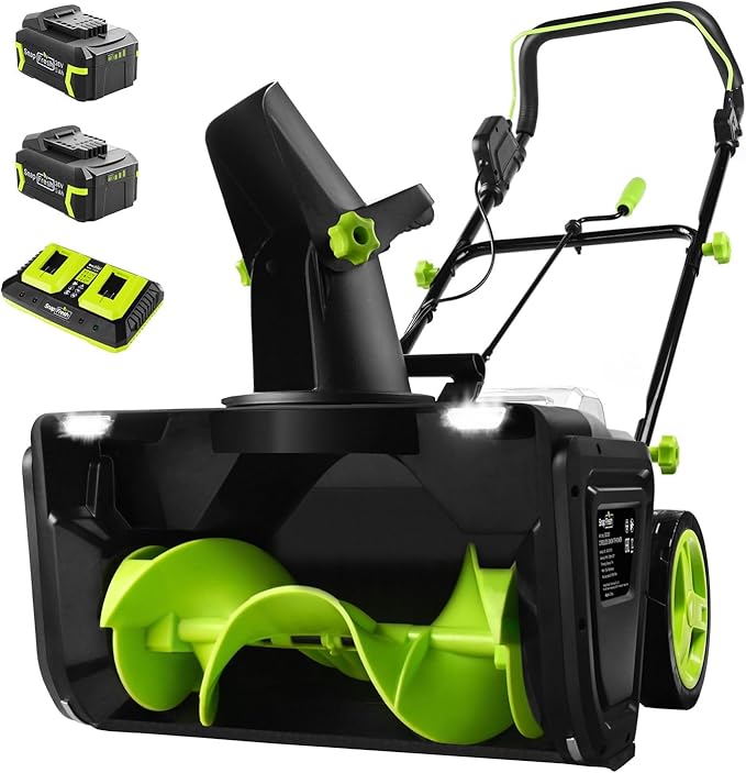 SnapFresh Electric Snow Blower Cordless - 2 x 20V 20 Inch Brushless Snow Blower with 5.0Ah Battery x 2 and Fast Charger, Built-in Dual LED Headlights