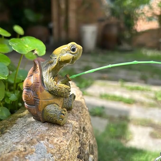Charming Resin Turtle Fishing Statue, for Outdoor Garden, Patio, and Pond Decor, Ideal Gift Turtle Decor