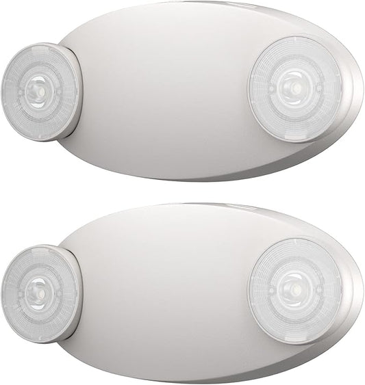 2 Pack LED Emergency Light with Battery Backup -Adjustable Hardwired 2 LED Bug Eye Head Wall Mount -UL Certified 120-220VAC White Emergency Exit Lighting Fixtures for Business/Home