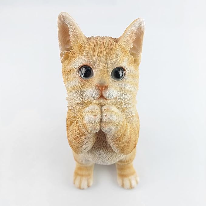Tabby Praying Cat Statues Outdoor Decorative, Cat Memorial Statue for Yard Lawn Patio Porch, Garden Pet Grave Marker Figures, 5.3" L x 3.7" W x 9.1" H