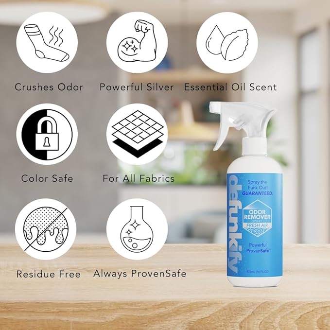 Odor Remover Spray, 16oz (2-Pack). 'Fresh Air' Essential Oil Odor Eliminator for Strong Odors on Fabric, Shoes, Activewear. 'ProvenSafe' Deodorizer for Pets, Kids & Sensitive Gear w/Ionic Silver
