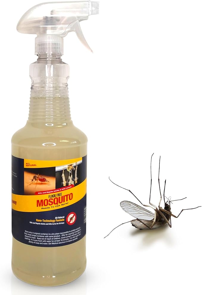 Natural Mosquito Control Ready to Use Spray, Repels Mosquitoes, Ticks, Fleas, Flies, Gnats, and Chiggers Away (32 oz Ready to use)