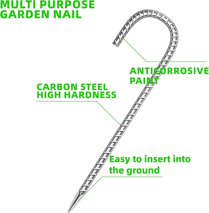 20 Pack Ground Garden Rebar Stakes Rebar 12 Inch Anti-Rust Galvanized Steel J Shape Hook Heavy Duty Ground Anchors for Tents, Position Kits,Fences, and Trampolines Landscape Fabric