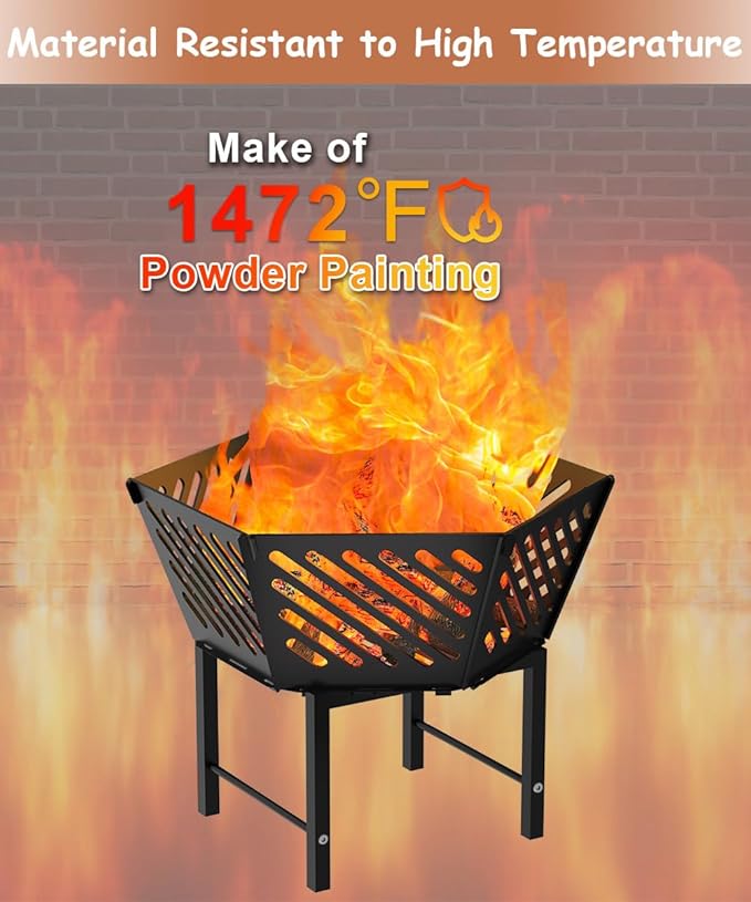 22.5 Inch Portable Plug Fire Pit for Camping, Heightened Detachable Outdoor Wood Burning Firepits for Outside Patio Heating, Picnic, Bonfire and BBQ with Travel Bag, Diagonal Hollow Style