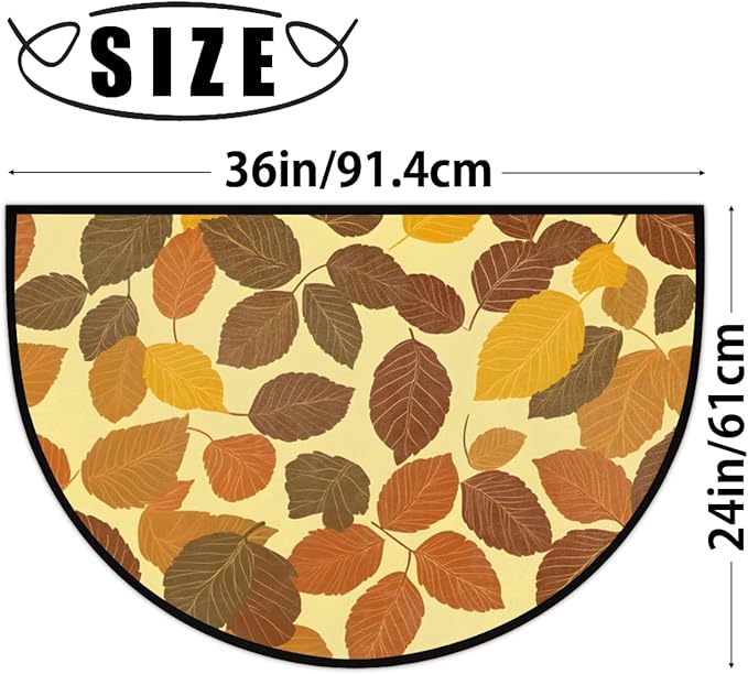 cfpolar Fall Non-Slip Soft Half Round Door Mat, Maple Leaves Autumn Semicircle Mat for Indoor Entrance Garage Bath Living Room Patio 24 x 36 in