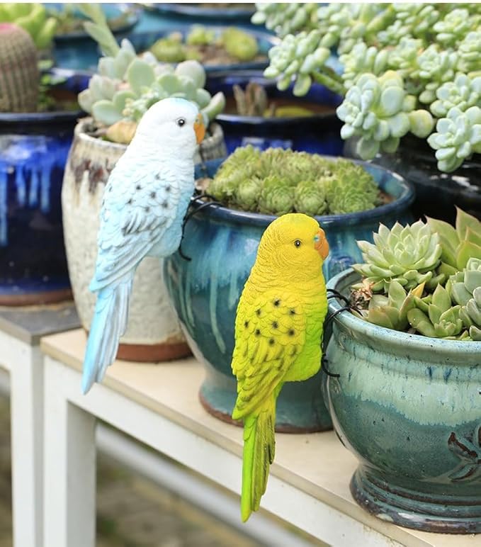 Realistic Parrot Sculpture Resin Hanging Parrots Garden Statues Lifelike Bird Figurines Landscape Ornament Patio Yard Lawn Figurine Tree Decor, Outdoor Garden Wall Statues (Bluewhite)