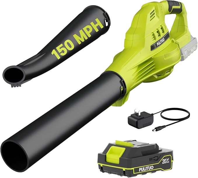 Leaf Blower Cordless, 20V Electric Leaf Blower Cordless with Battery and Charger- 150MPH 3 Speeds 17000RPM Lightweight Battery Leaf Blowers for Lawn Care, Patio Yard Car Leaves and Grass