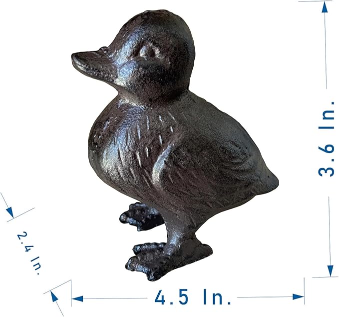 Rust Brown Cast Iron Duck Figurine（3.6" Tall） - Single Piece Vintage Style Decorative Ornament for Home, Garden, Shelf Decor HC6905
