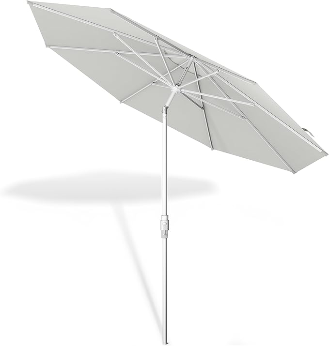 Midtown Umbrellas The Swilt 10 Feet Patio Umbrella in Terylast Off Cream (Off White) Polyester Fabric - Fiberglass Ribs, Auto-Tilt Aluminum Frame For Backyard, Deck, Garden, Pool - White Pole