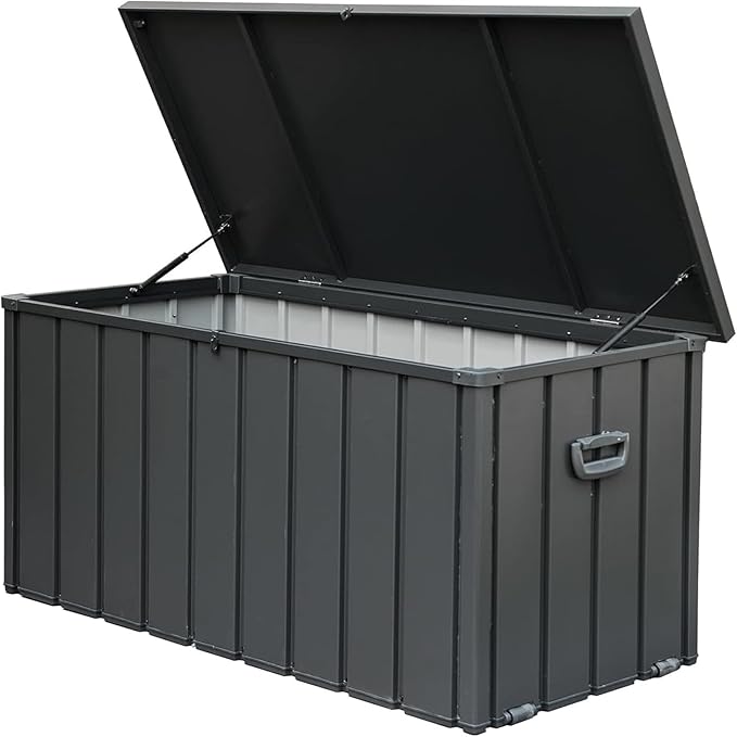 CHUNLY 200 Gallon Deck Box with Lockable Lid, Outdoor Patio Storage Box w/Mobility Rollers, All-weather Storage Bench Bin for Outside Cushions, Pool Supplies and Garden Tools (Dark Gray)