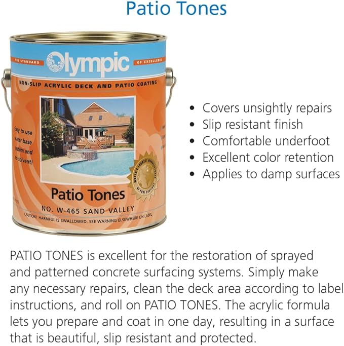 Olympic Patio Tones - Champagne - 1 Gallon - Non-slip acrylic deck and patio coating, concrete restorer.