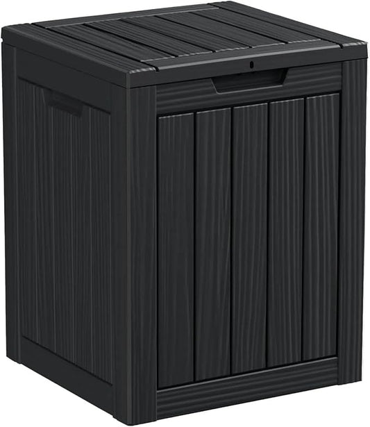 28 Gallon Outdoor Storage Box, Waterproof Durable Resin Deck Box for Indoor & Outdoor Use, Lockable Outdoor Bench, Deck Bin for Patio Furniture, Deliveries, Pool Supplies, Black