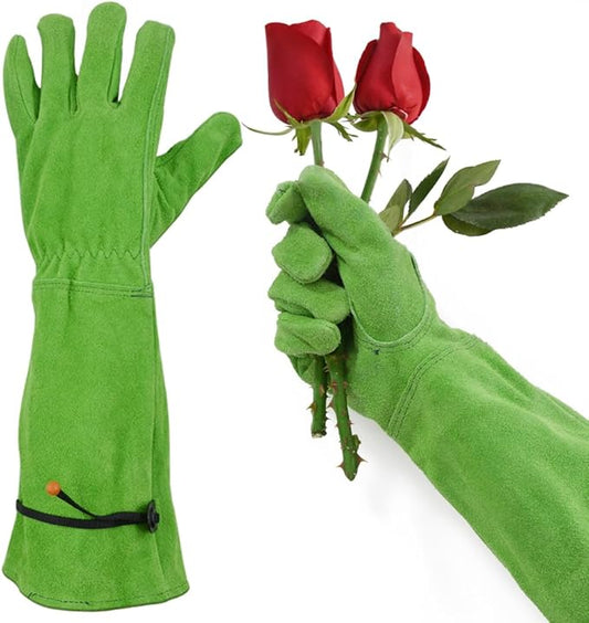 Gardening Gloves for Women, Garden Gloves for Thorn Proof, Professional Rose Pruning Gloves, Long Leather Garden Gloves (Medium, Forest Green)