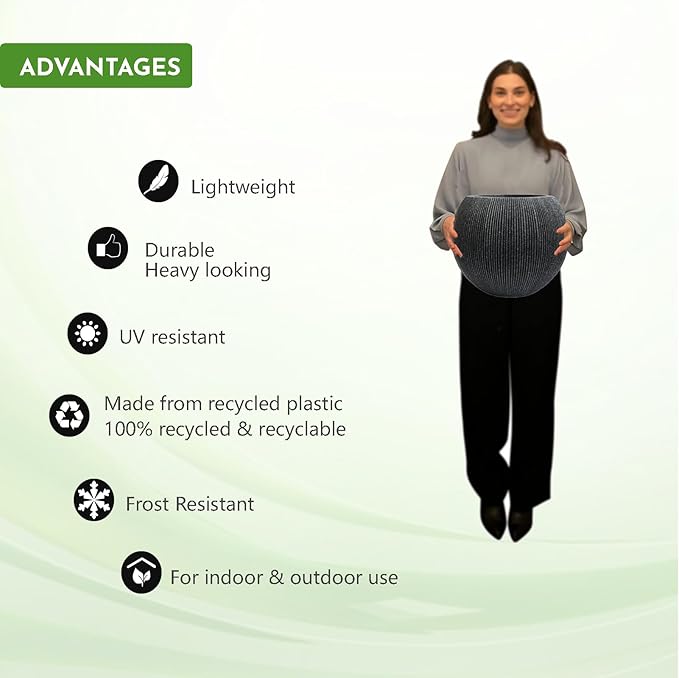 11.8 H x 14.5" Dia (10" Pot Opening) Plastic Round Black Planters for Outdoor Plants, Resin Flower Pot for Indoor and Outdoor Plants, Plant Pot with Drainage Holes and Plug for Home Patio Garden