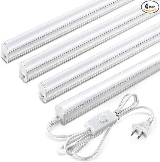 Pak 4FT LED Shop Lights, 2300LM 6500K Cool White, 20W Energy Efficient Linkable Ceiling and Under Cabinet Lighting, T5 Integrated Utility Fixture for Garage, Workshop, Basement, FCC Certified, 4 Pack