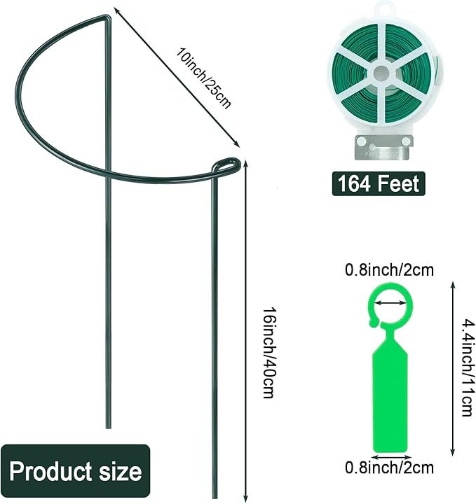 12 Pack Plant Support Stakes, Metal Peonies Cages and Supports, Peony Cage, Plant Support Ring, Garden Plant Support for Ourdoor Plants, Rose, Peony,Tomato, Hydrangea Vine Plant 10" W x 16" H