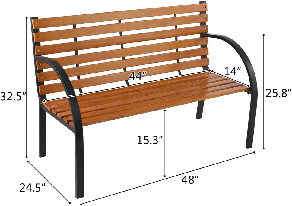 Outvita Garden Bench, 48" Front Porch Bench with Steel Frame Solid Construction, Outdoor Seating for Yard,Playground, Patio