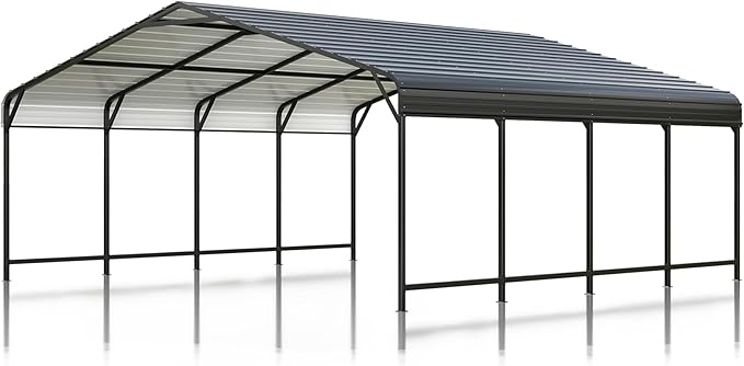 20x20 FT Metal Carport, Enhanced Base and Steel Roof for All-Weather Use, Outdoor Heavy Duty Garage Galvanized Car Shelter for Bass Boats, Full-Sized Pickup Trucks, and Tractors