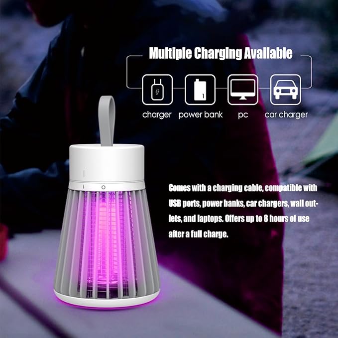 Mosquito Zapper, Hanging Rechargeable Bug Zapper Mosquito Killer Lamp - Portable UV Insect Trap for Indoor/Outdoor, USB-Powered with Grid for Camping, Bedroom, Patio, Kitchen