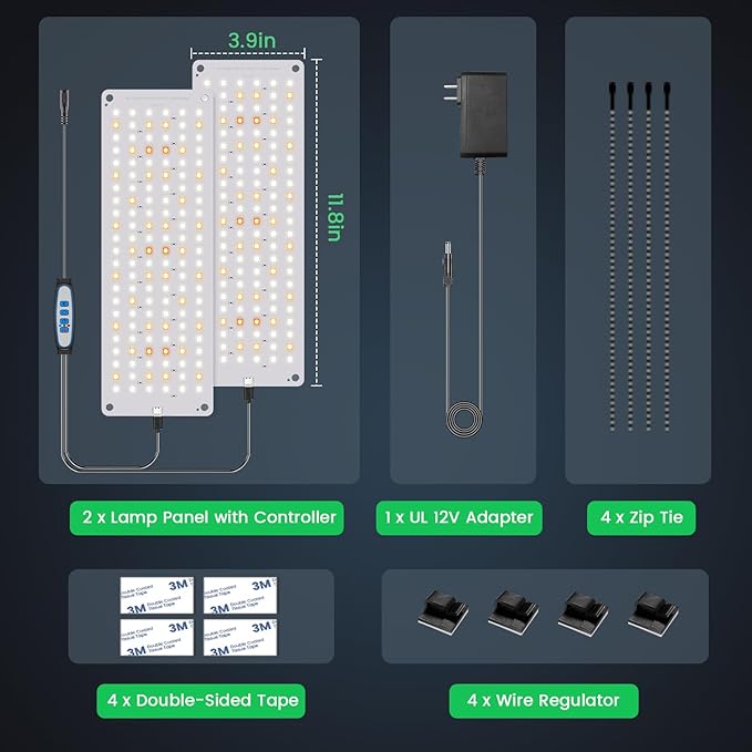 Garpsen Grow Lights - 276 LED Full Spectrum Plant Light with Auto Timer (6/12/16H), 3 Color Modes & 5 Dimmable Levels, 24W UL Adapter Growing Lamp Panel for Indoor Plant Stand (2 Panels)