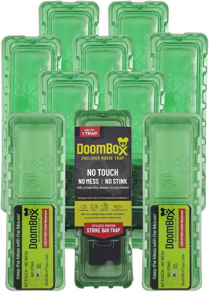 DoomBox™ Green Enclosed Mouse Trap | Keeps The Mess with The Mouse | Patented Click-It™ Closure Technology | Safe for Kids & Pets | Certified Child Resistant | Made in USA (10-Pack Green)