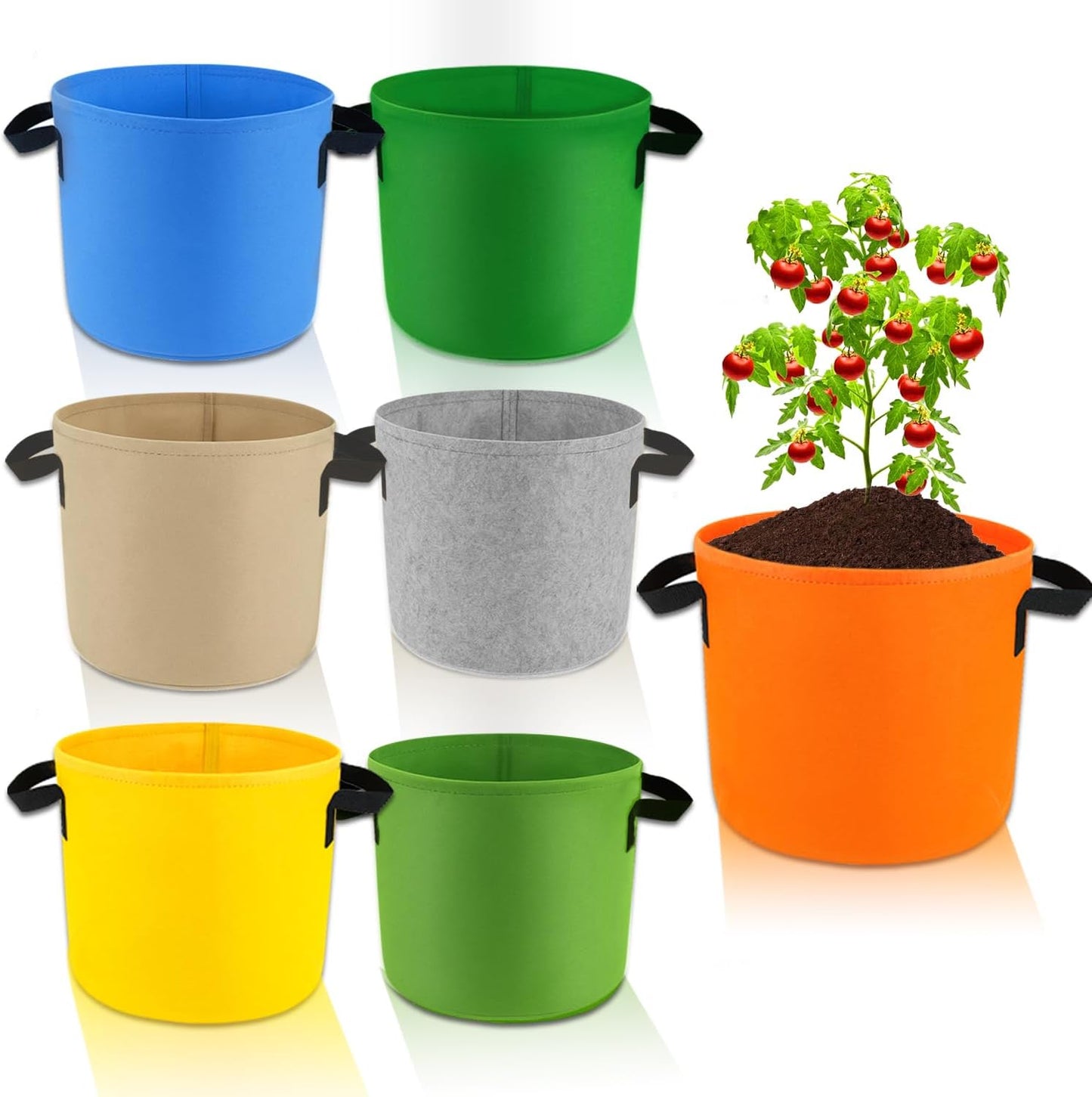 7-Pack 5 Gallon Grow Bags, Multi-Colored Planting Fabric Pots Garden Bags to Grow Vegetables,Flowers,Fruits, Tomato Growing Bag