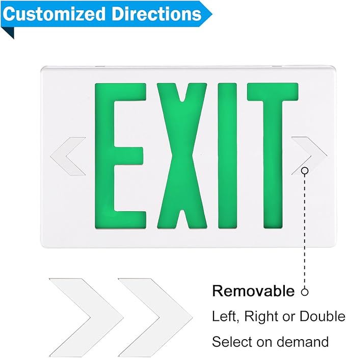 SPECTSUN 6 Packs Led Exit Sign with Emergency Lights, Green Emergency Exit Light with Battery Backup, UL Listed, AC 120/277V, Commercial Emergency Lights Combo for Business.