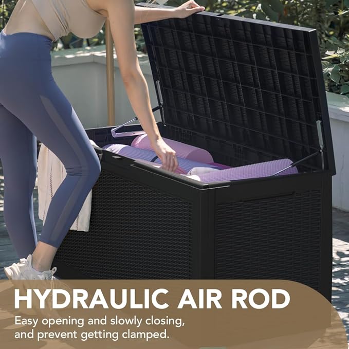 Devoko 95 Gallon Deck Box Large Resin Outdoor Storage Box, Waterproof and UV Resistant Lockable for Outdoor and Patio, Large Storage Cabinet for Patio Furniture, Garden Tools and Pool Supplies, Black