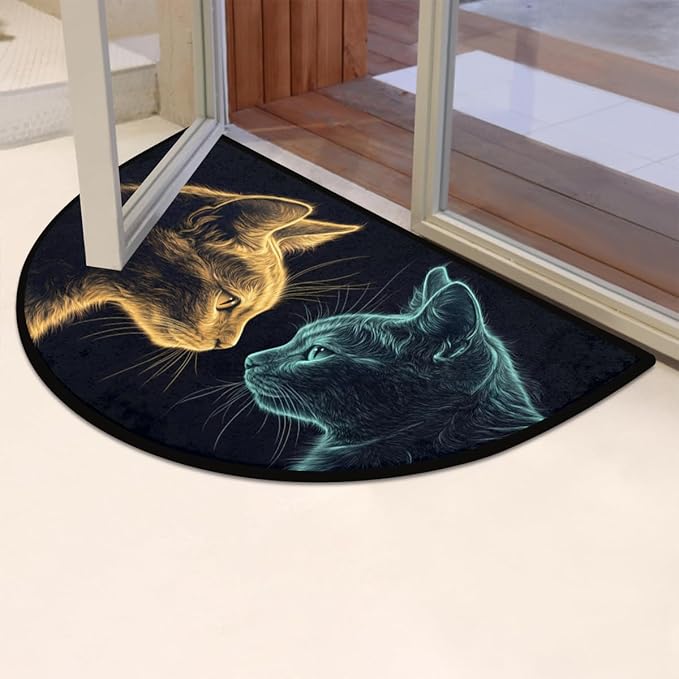 cfpolar Non-Slip Soft Half Round Door Mat, Cartoon Cat Animal Semicircle Mat for Indoor Entrance Garage Bath Living Room Patio 24 x 36 in