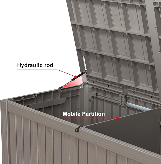 150 Gallon Outdoor Deck Box,Storage Lockable Waterproof Patio Furniture,Garden Tools,Cushions,Pool Accessories Outside Storage Resin Box(Grey)