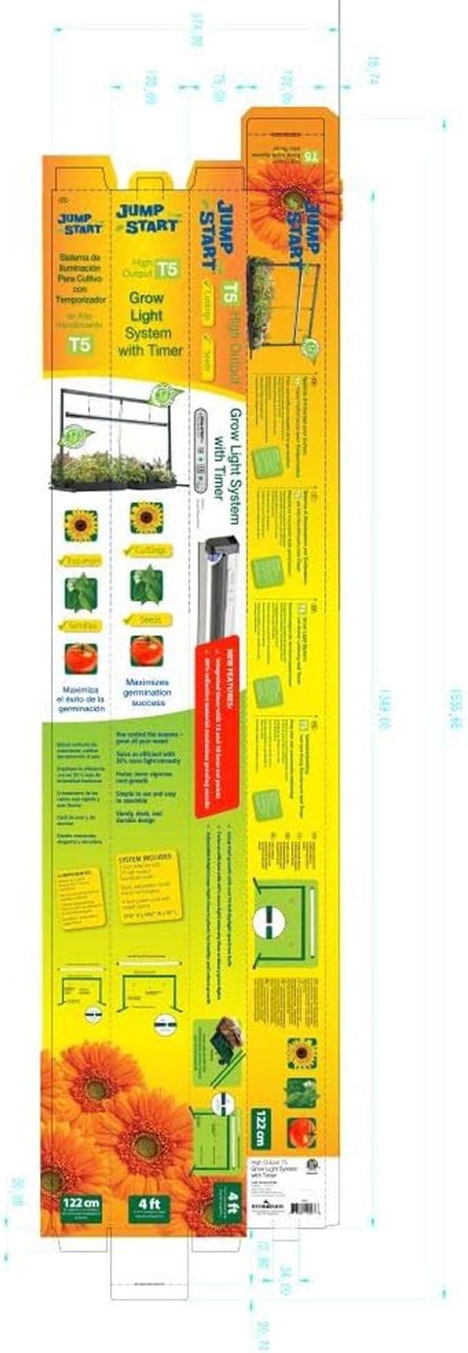 Jump Start 4 Foot T5 Grow Light System Standing Fixture with Built-In Timer for Seedlings, Cuttings, Flowers, and House Plants