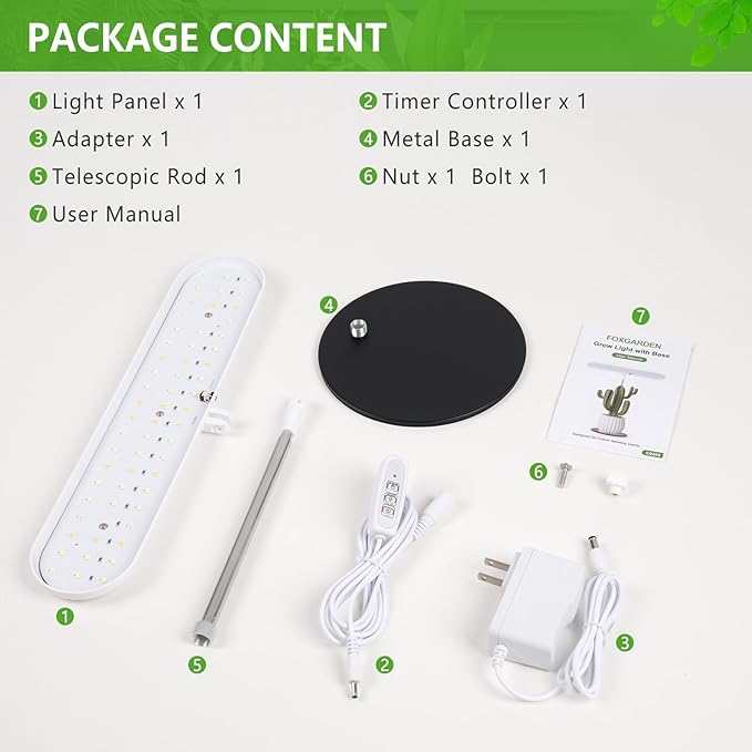 FOXGARDEN Grow Light, Full Spectrum Desktop Grow Lamp with Base, Bright LED Plant Light with Auto On/Off Timer 4/8/12H, 4 Dimmable Brightness, Height Adjustable, Ideal for Indoor Plants