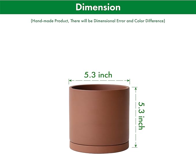 D'vine Dev 5 Inch Rust Terracotta Plant Pot with Drainage Hole and Saucer, Round Cylinder Planter Pot for Indoor Plants, Set of 2, 40-V-B-2