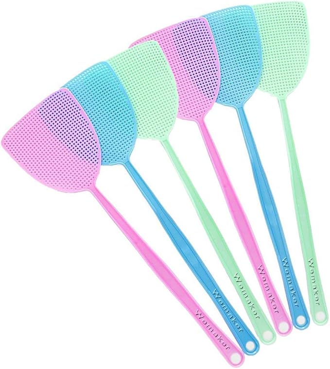 Fly Swatter, 6 Pack Strong Flexible Manual Swat Set, Assorted Colors, Long Range Handles, Indoor and Outdoor Racket for Bug, Mosquito, Bee, Spiders, Flies