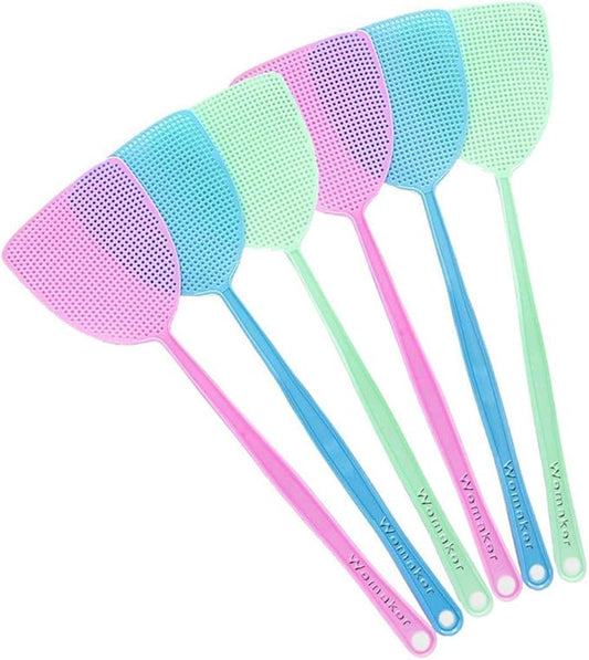 Fly Swatter, 6 Pack Strong Flexible Manual Swat Set, Assorted Colors, Long Range Handles, Indoor and Outdoor Racket for Bug, Mosquito, Bee, Spiders, Flies